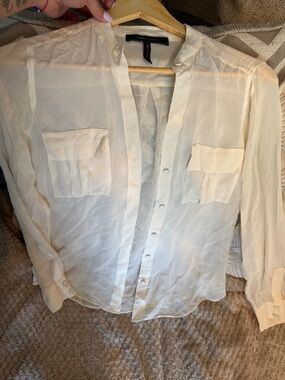 BCBGMaxAzria Ivory Sheer Button-Front Shirt Jacket